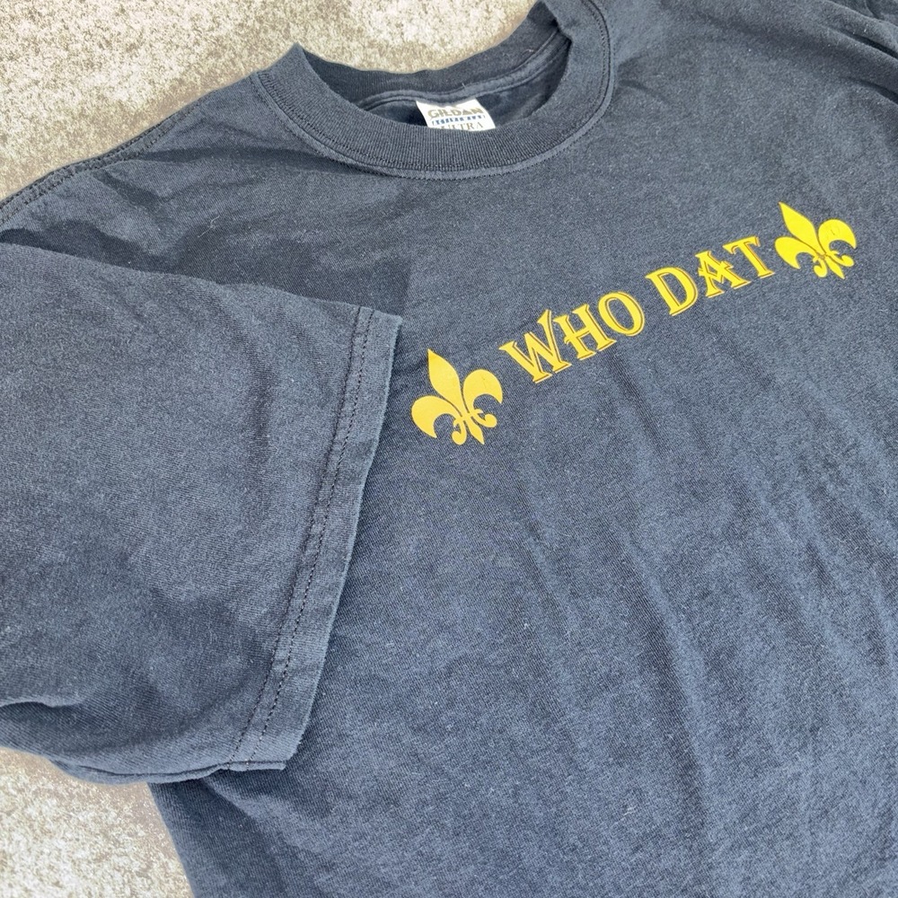 New Orleans Saints Shirt Who Dat Mens Large NFL Black And Gold Fleur-De-Lis